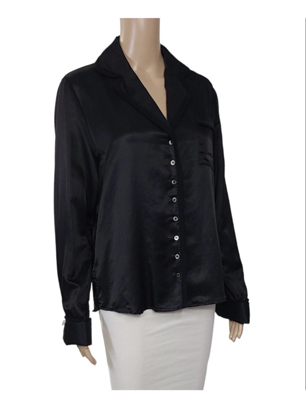 NWOT Brazeau Tricot Black Silk & Cotton Shirt, size 4/Large